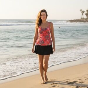 Hanna Nikole Coral Floral Tankini Swimsuit Skirt Set‎ Plus Size 24W